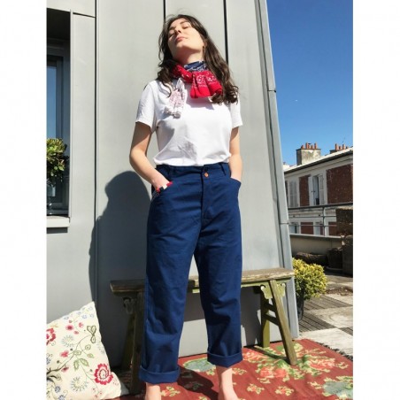 PANTALON BLEU DE CHINE BANDANS HAND STITCH PANTALON BLEU DE CHINE BANDANS HAND STITCH